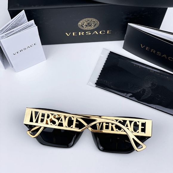 NEW Versace VE4432U 90s Vintage Logo GB1/87 Black Gold Frame Logo Dark Grey Cat main image 9